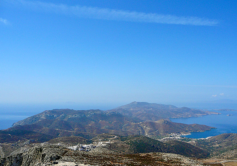 The southern parts of Amorgos seen from the mountain Profitis Elias. Chora and Katapola.