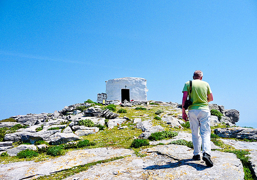 The mountain and the church Profitis Ilias on Amorgos in Greece.
