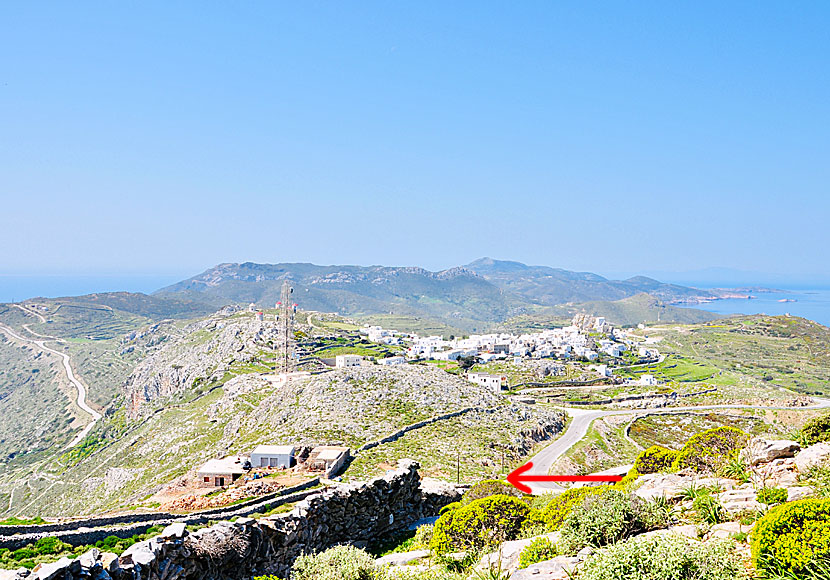 The hike to Profitis Ilias begins in Chora on the way to Aegiali.
