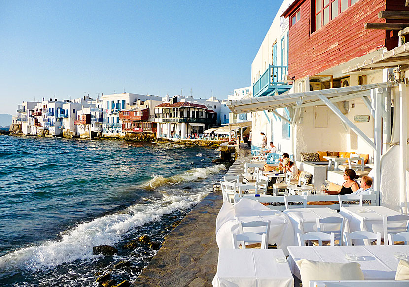 Bars in Little Venice of Mykonos.