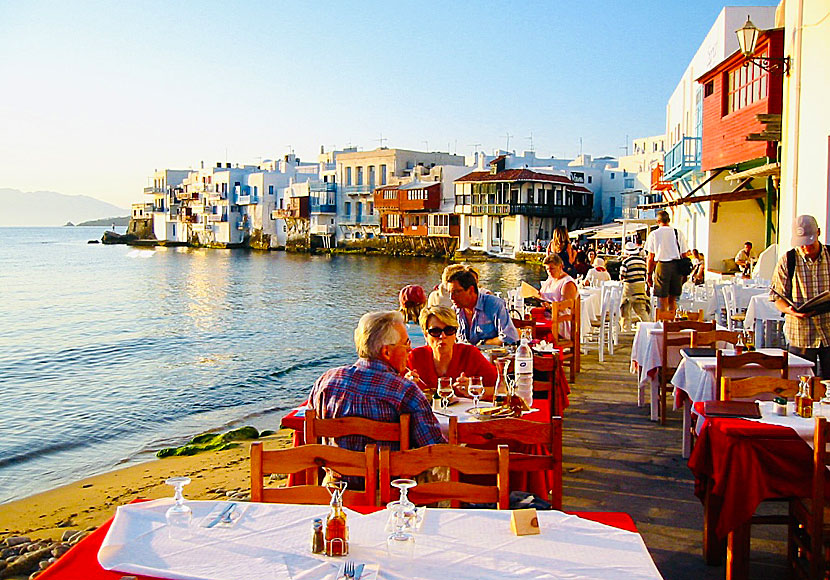 Great restaurants and tavernas in the Little Venice of Mykonos Town.
