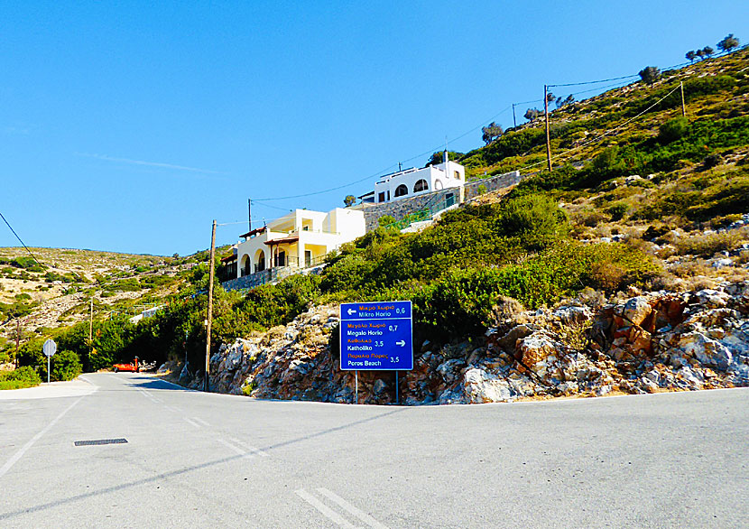 The road to Mikro Chorio, Megalo Choria, Katholiko and Poros beach on Agathonissi in Greece.