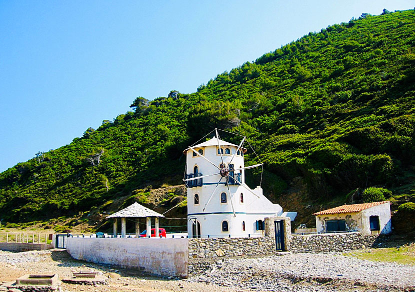 The windmill at Tsoukalia beach on Alonissos.