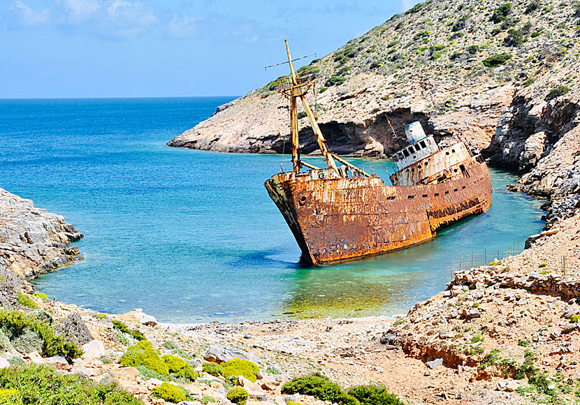 The Olympia shipwreck in Kalotaritissa on Amorgos.