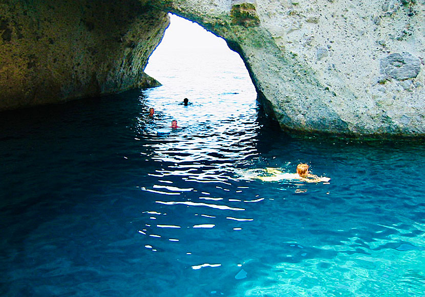 Sea Caves and caves to swim in off Antiparos in the Cyclades.