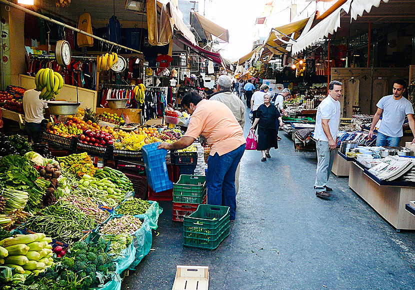 The pleasant market street in Heraklion in Crete.