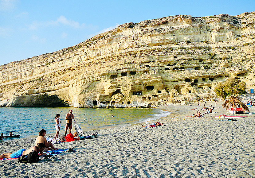 The beach and caves of Matala in Crete.