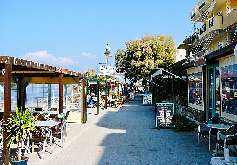 Restaurants, tavernas, cafes, shops and hotels along the beach promenade in Kalamaki.