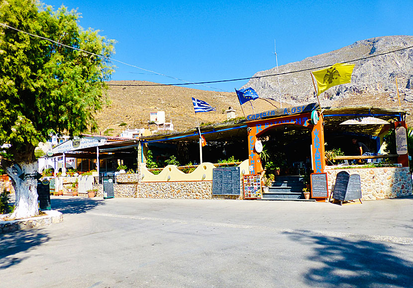 Good tavernas and restaurants above the beach in Emporios on Kalymnos.