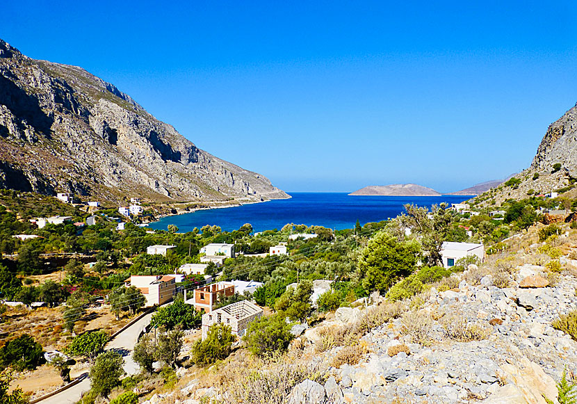 The road to the Vathy valley and the village of Rina on Kalymnos starts at Arginonta beach.