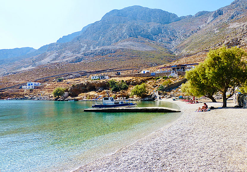 Palionisos beach and Taverna Kalidonis on Kalymnos.