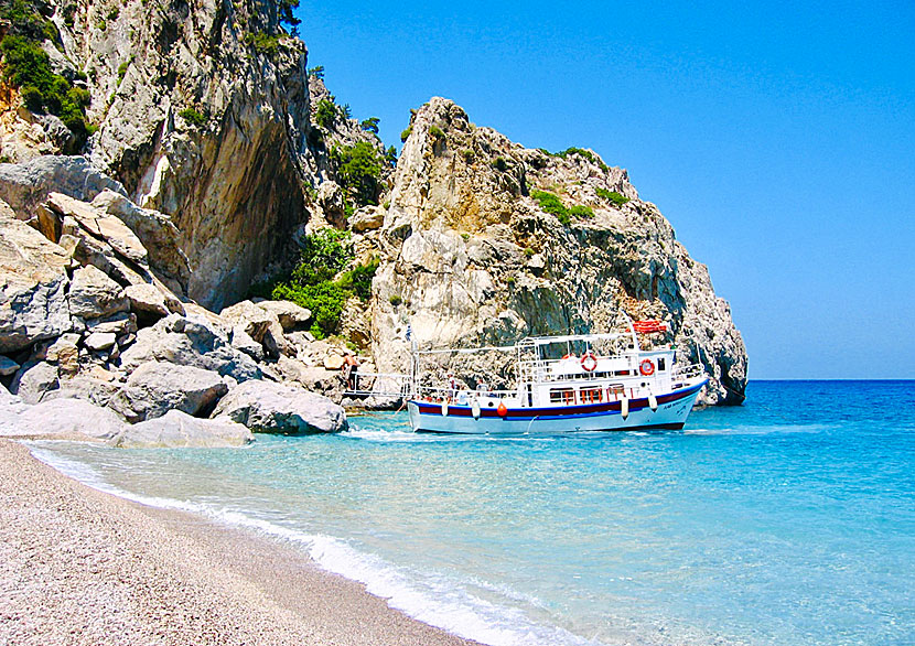Beach and excursion boat to Kyra Panagia beach departs from the port of Pigadia every morning.
