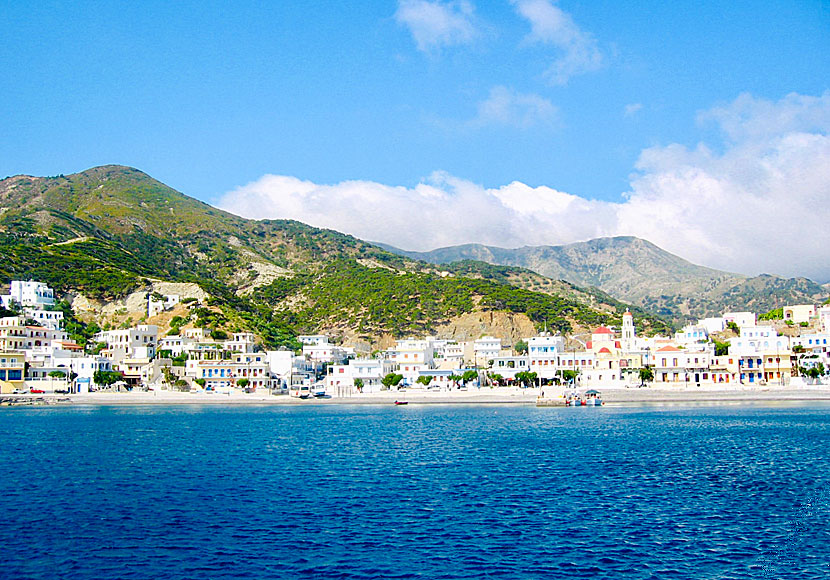 Diafani village, port and beach on northern Karpathos in Greece.