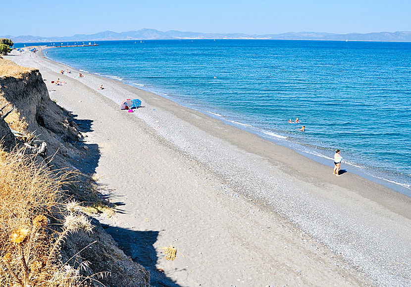 Don't miss Agios Fokas beach when you drive to the hot springs of Therma on Kos in Greece.