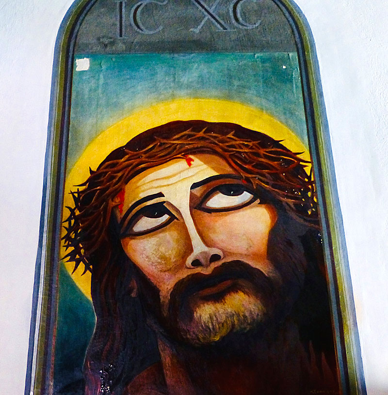 The fantastic painting of Jesus Christ in Agia Kioura church on Leros.