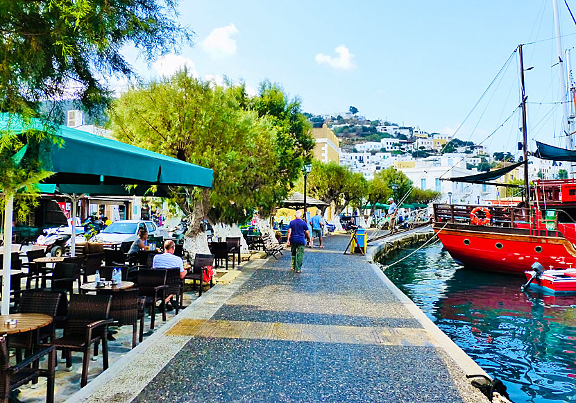 Cafes along the port promenade in Agia Marina.