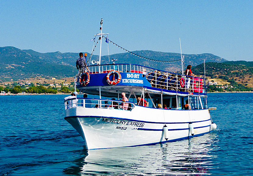 Excursion boat that runs between Molyvos and Skala Sikaminias in Lesvos.