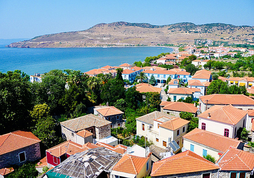 The village of Petra as seen from rock Petra in Lesvos.