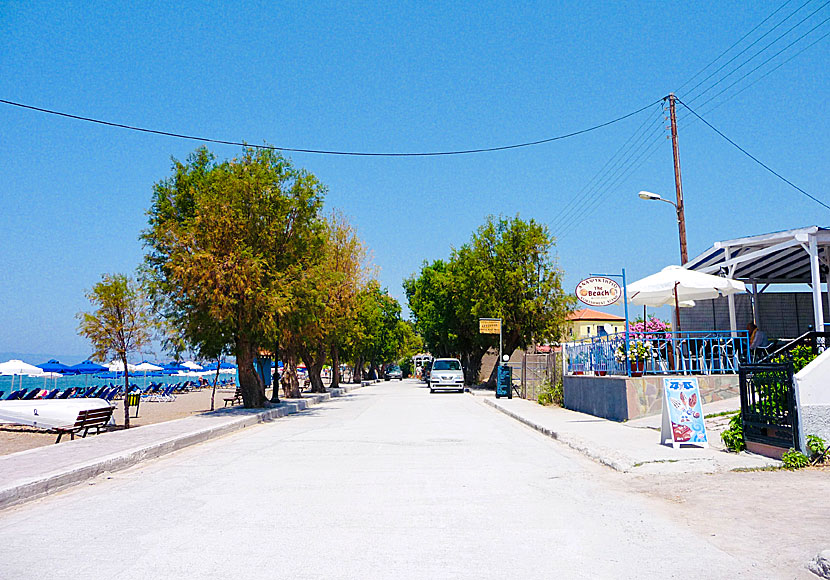 Restaurants at the beach promenade in Anaxos in Lesvos.