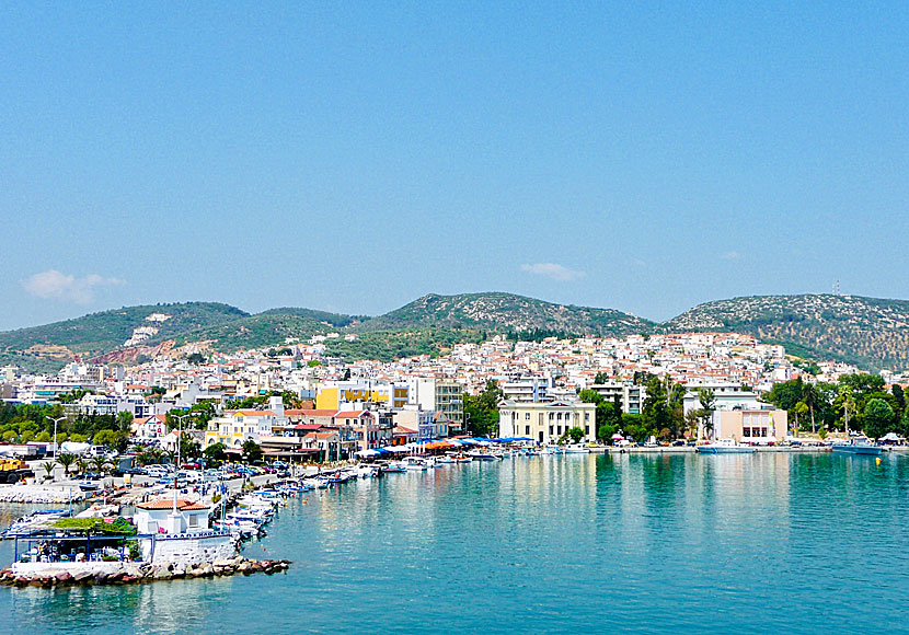 Restaurants at the end of the harbor promenade in Mytilini. Lesvos.