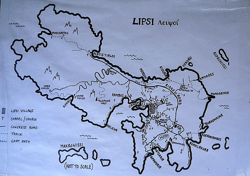 Map of Lipsi in Greece.