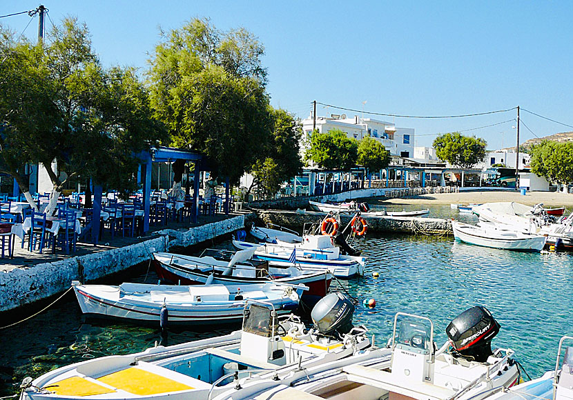 Good restaurants and tavernas along the port promenade in Pollonia on Milos.