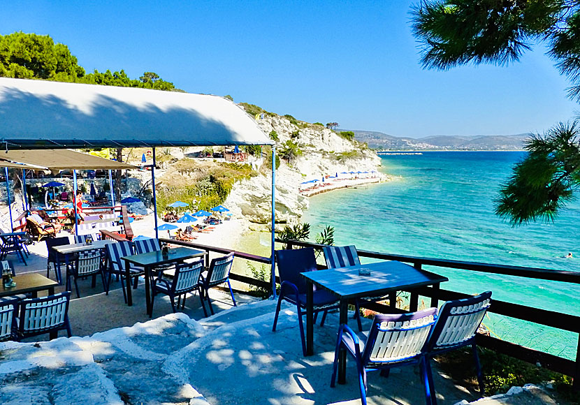 The pleasant taverna at Pappa beach on Samos serves divinely good Greek food.
