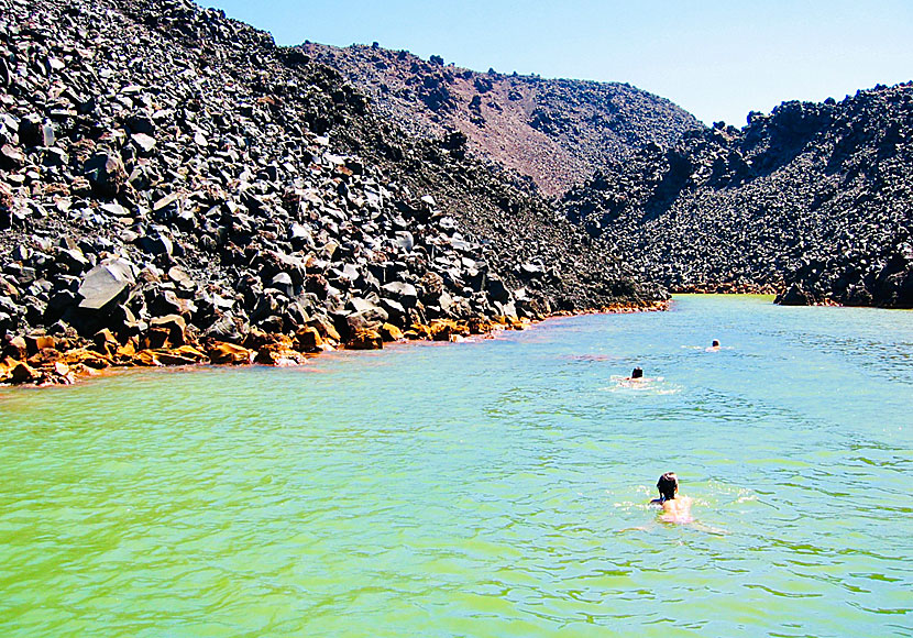 The hot springs at the Nea Kameni volcano in Santorini.