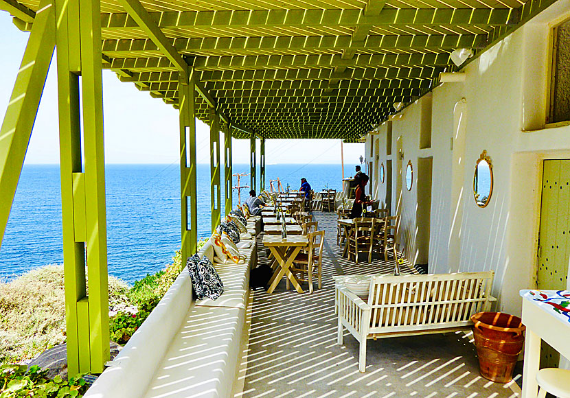 Taverna and restaurant above Katharos beach near Oia on Santorini.