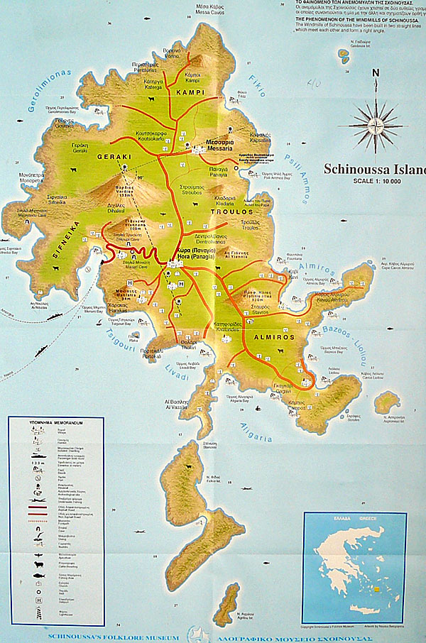Map of Schinoussa in the Cyclades.