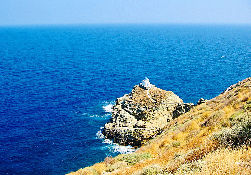 The church and rock bath Efta Martyrs below Kastro on Sifnos in the Cyclades.