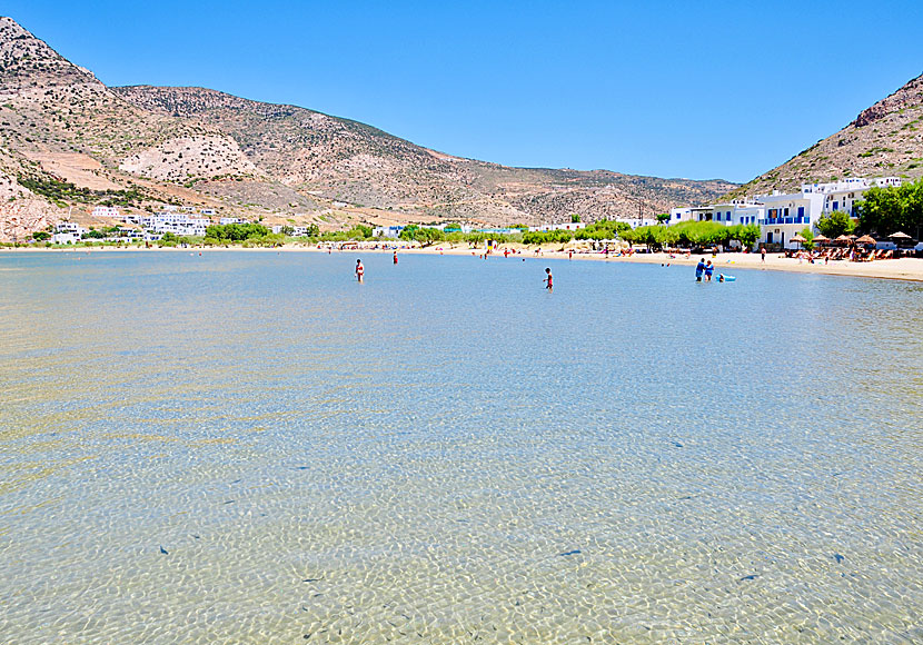 The extremely shallow beach in Kamares.