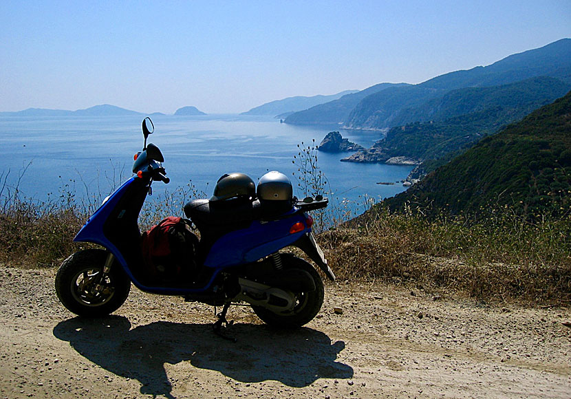 We prefer to ride a scooter on Skopelos because we can stop anywhere.
