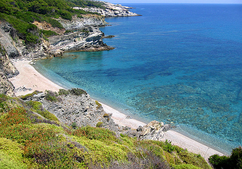 Perivolou beach near the lighthouse at Cape Gourouni in Skopelos.