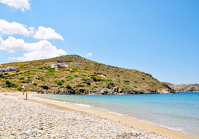 The far part of Delfini beach is one of Syros two nudist beaches.