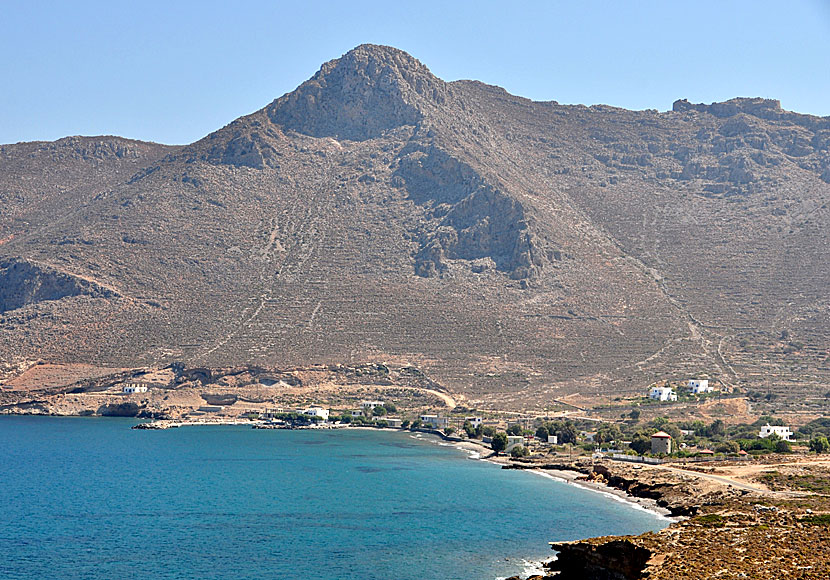 From Kastro on Tilos you have a beautiful view of the beaches of Agios Antonios and Mylos.