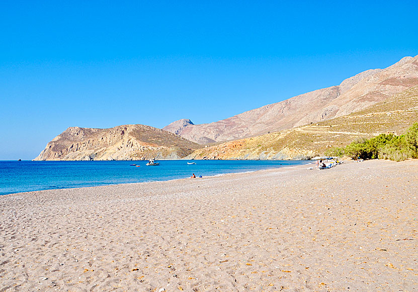 The part of Eristos beach on Tilos that is closest to the bus stop.