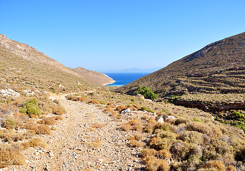 The path to Skafi beach near the village of Megalo Chorio on Tilos.