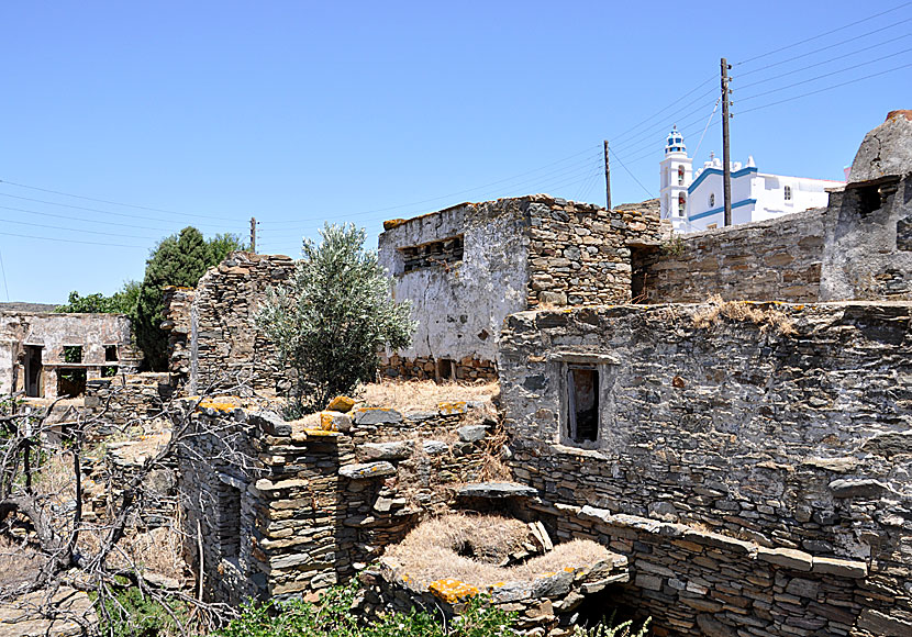 The abandoned village of Monastiri and the Catholic Church of Saint Joseph.