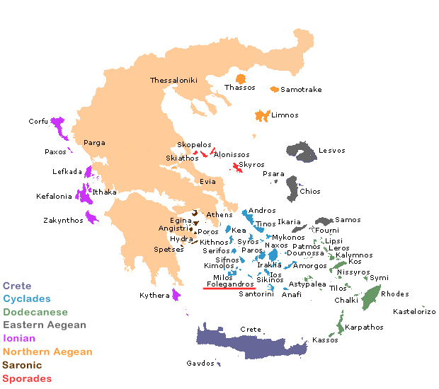 Map of Greece. Folegandros.