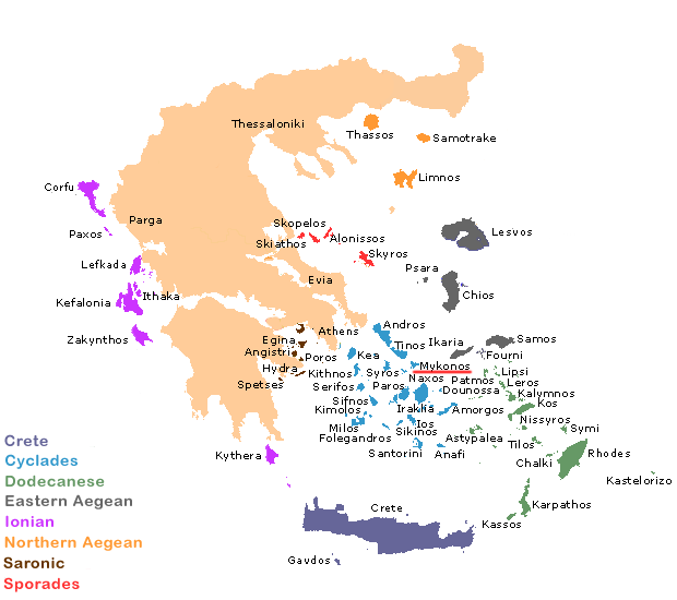 Map of Greece. Mykonos.