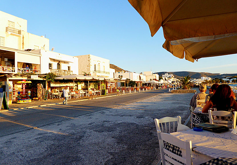 Tavernas and restaurants along the harbor promenade in Parikia on Paros.