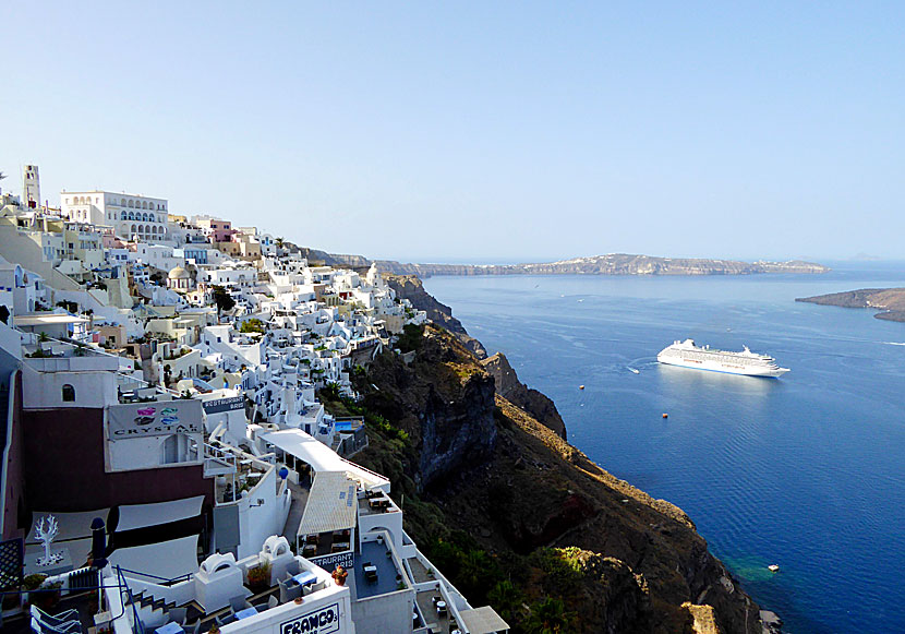 The spectacular village of Fira on Santorini in Greece is not to be missed.