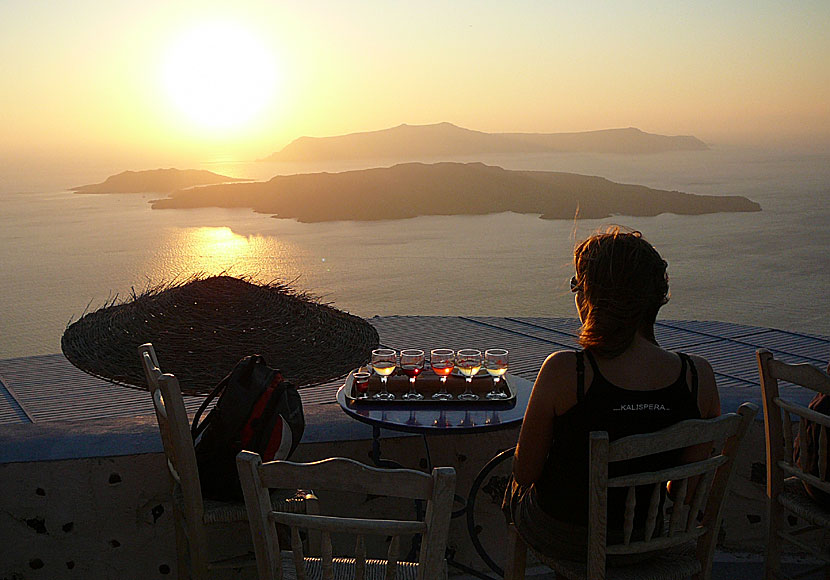 The sunset over Thirasia as seen from Santo Wines on Santorini.