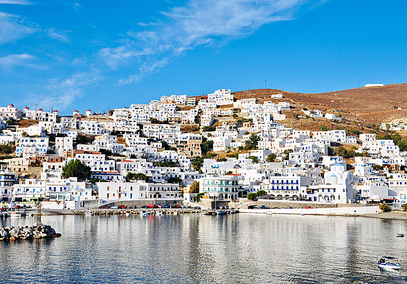 Chora and the port of Pera Gialos on Astypalea in the Dodecanese archipelago.