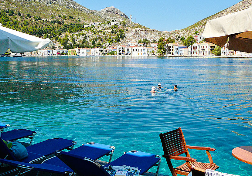 Beaches and swimming pools in Megisti on Kastellorizo in the Dodecanese.