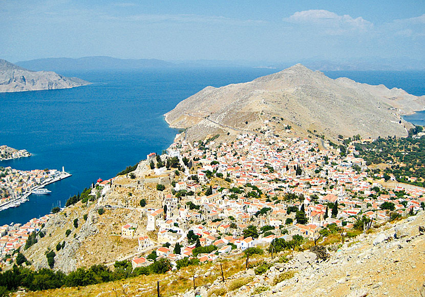 The villages of Gialos, Chorio and Pedi on the island of Symi near Rhodes.