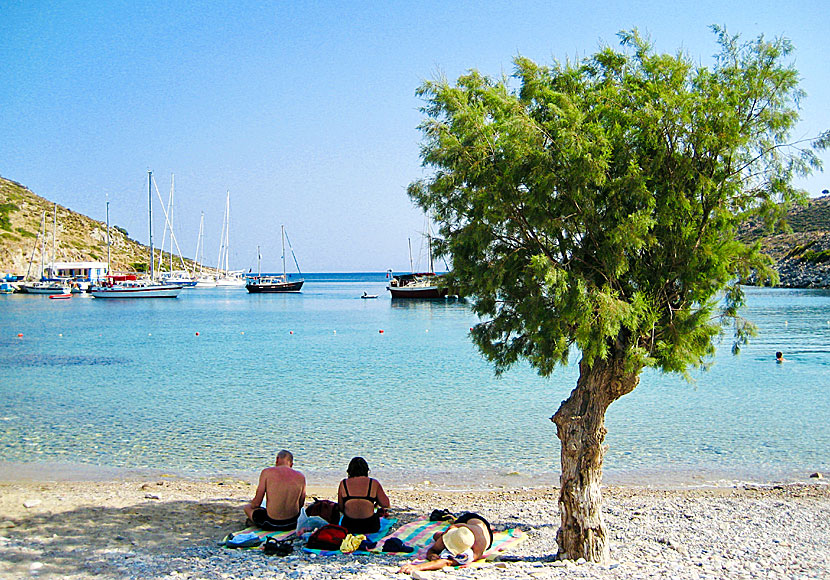 Sailboats for anchorage off the beach in Agathonissi village.