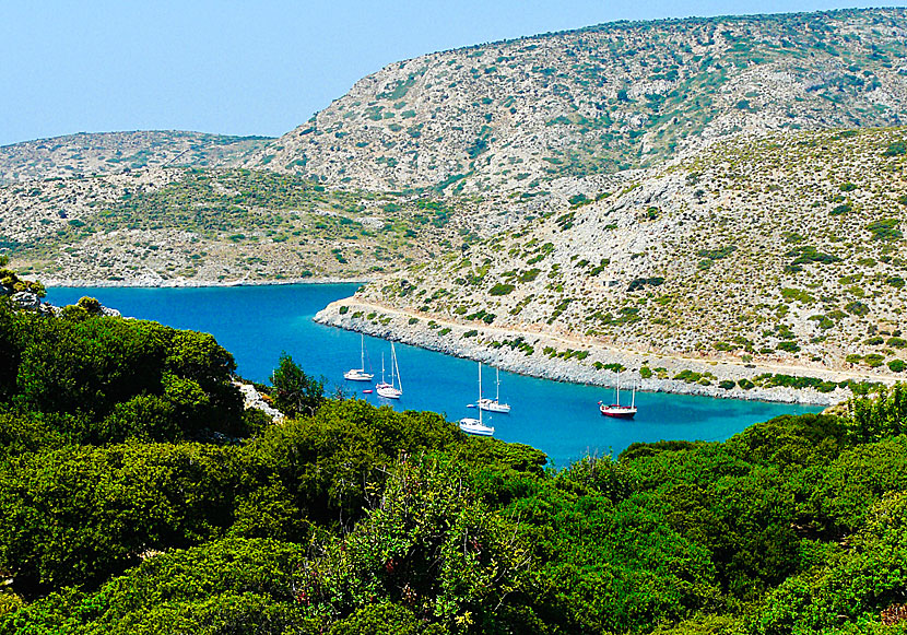 It takes five minutes to walk from the port to Spilia beach on Agathonissi.