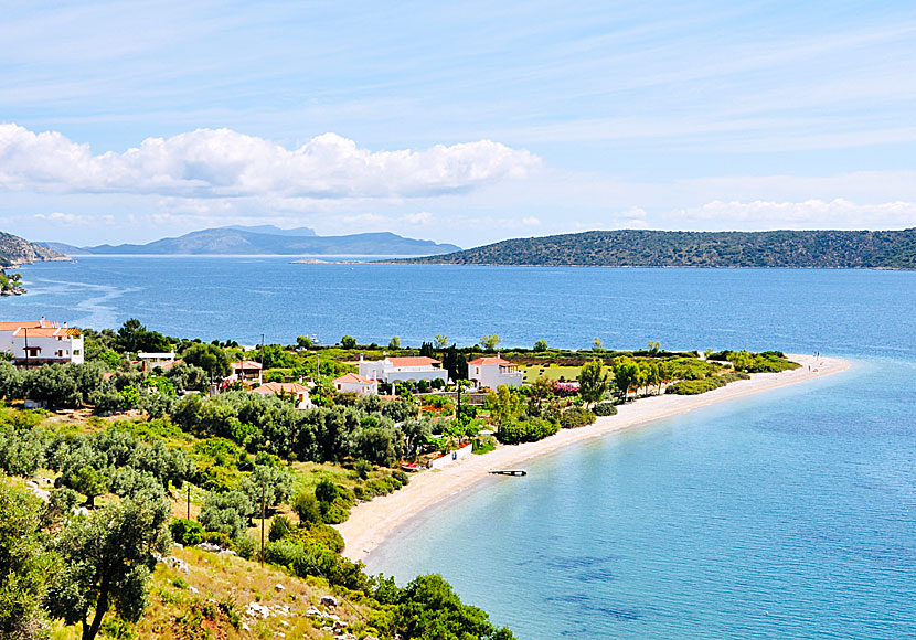 Sunbeds for rent are available on Agios Dimitrios beach and there is a tavern and a cantina.